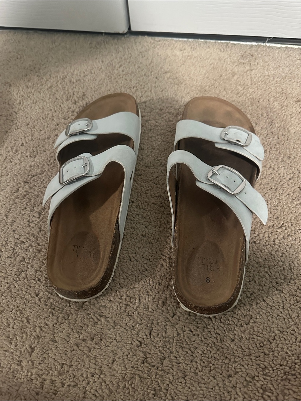 Blue/gray Double Buckle Slide Sandals - Picture 2 of 5